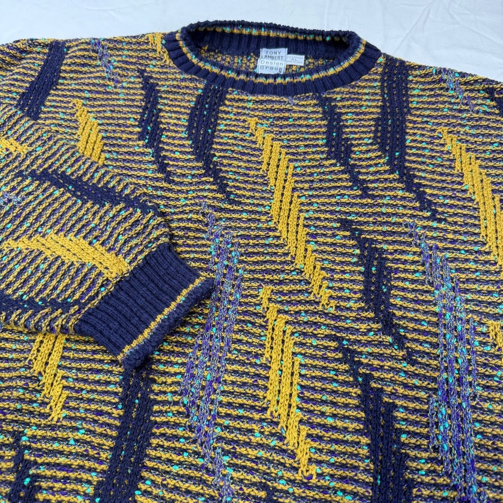 Vintage Tony Lambert Sweater Textured Geometric Men's Size XL Made in USA